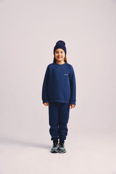 Şardonlu Klasik Çocuk Eşofman Takımı-Denim