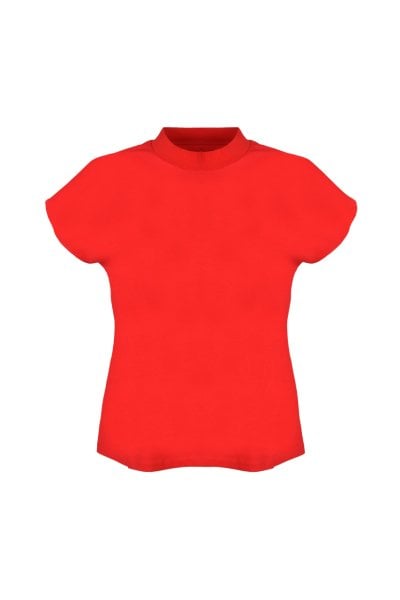 Dik Yaka T-shirt-Kırmızı