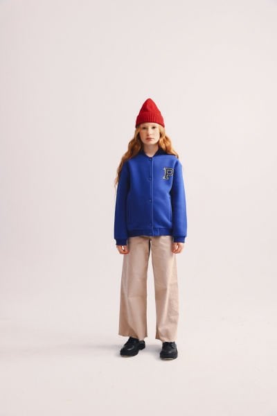 Çocuk Şardonlu Bomber Ceket-Saks