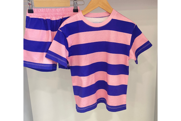 Çocuk Çizgili İkili Pamuk Set- Mavi-Açık Pembe
