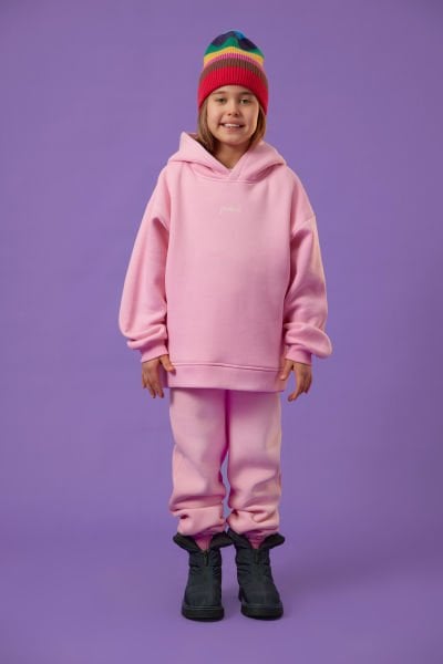Çocuk Oversize Eşofman Takımı (Şardonlu)-Koyu Pembe