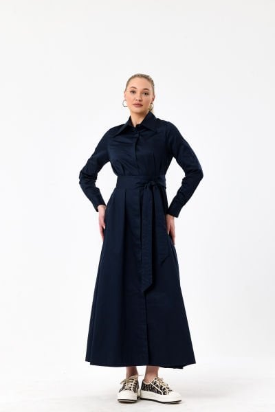 Poplin Elbise- Lacivert