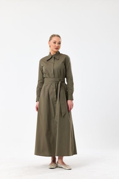 Poplin Elbise-Haki
