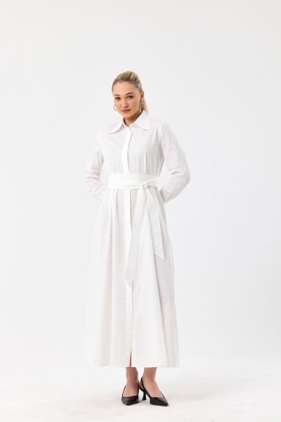 Poplin Elbise- Beyaz