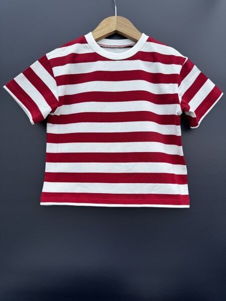Çocuk Çizgili T-shirt-Kırmızı Beyaz