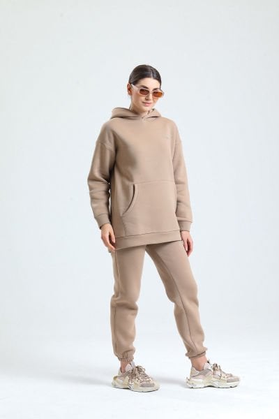 Hoodie Eşofman Takımı (Şardonlu)-Kahve