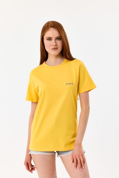 Kısa Kollu Kadın T-shirt-Sarı