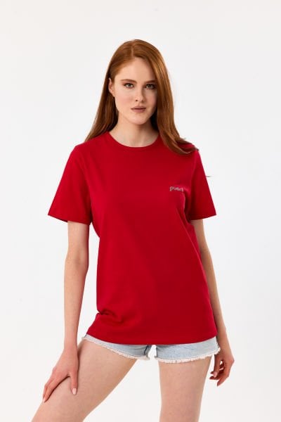 Kısa Kollu Kadın T-shirt-Kırmızı