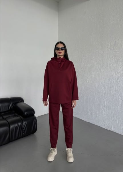 Önden Çıtçıtlı Eşofman Takımı (Modal Kumaş)-Bordo (Tükendi)