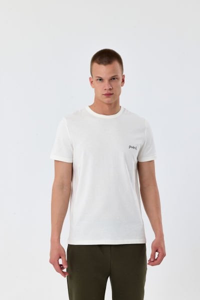 Kısa Kollu Erkek T-shirt-Ekru