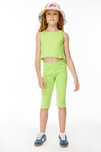 Çocuk Crop Tayt Takım-Neon Yeşili