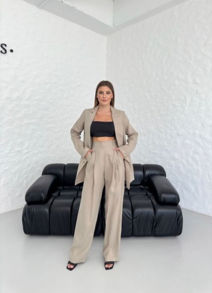 Kadın Keten Pantolon (%100 Keten)-Nude