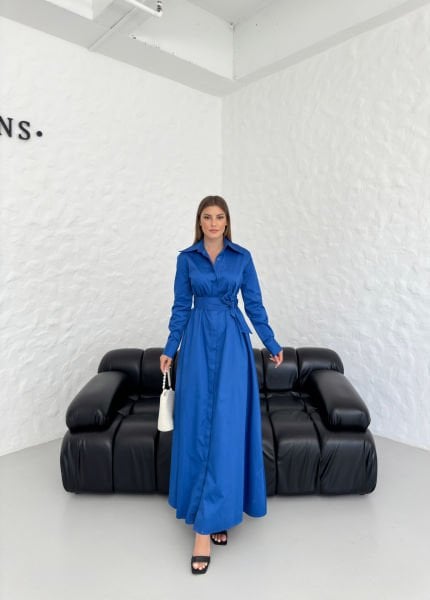 Poplin Elbise-Saks