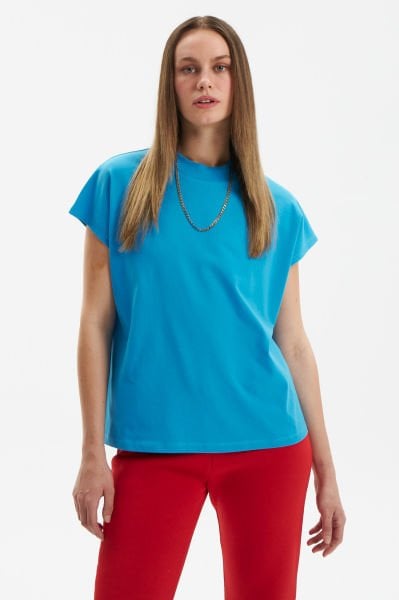 Dik Yaka T-shirt-Mavi