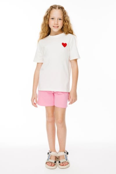 Çocuk T-shirt-Ekru Kalp
