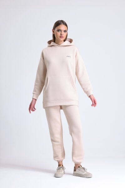 Hoodie Eşofman Takımı (Şardonlu)-Vanilya
