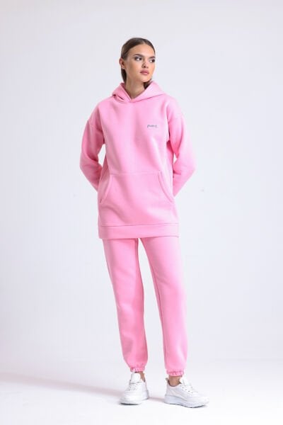 Hoodie Eşofman Takımı (Şardonlu)-Şeker Pembe